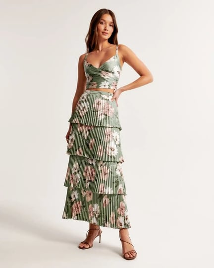 womens-satin-pleated-tiered-maxi-skirt-in-green-floral-size-xxs-tall-abercrombie-fitch-1
