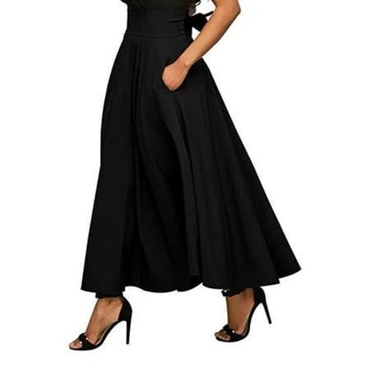 xiaodriceee-womens-ankle-length-high-waist-a-line-flowy-long-maxi-skirt-with-pockets-size-small-blac-1
