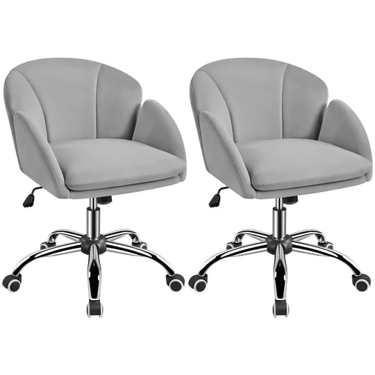 yaheetech-2pcs-swivel-rolling-desk-chair-makeup-vanity-chair-with-armrests-light-gray-size-23-6-x-24-1