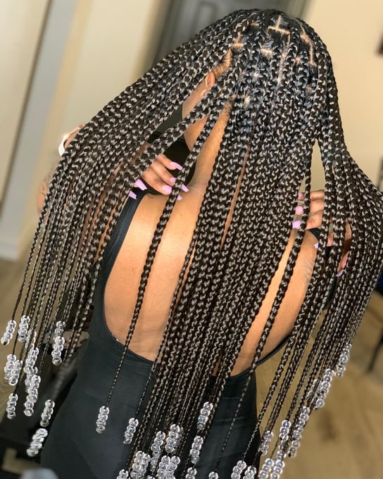 Box Braids with Beads at The End