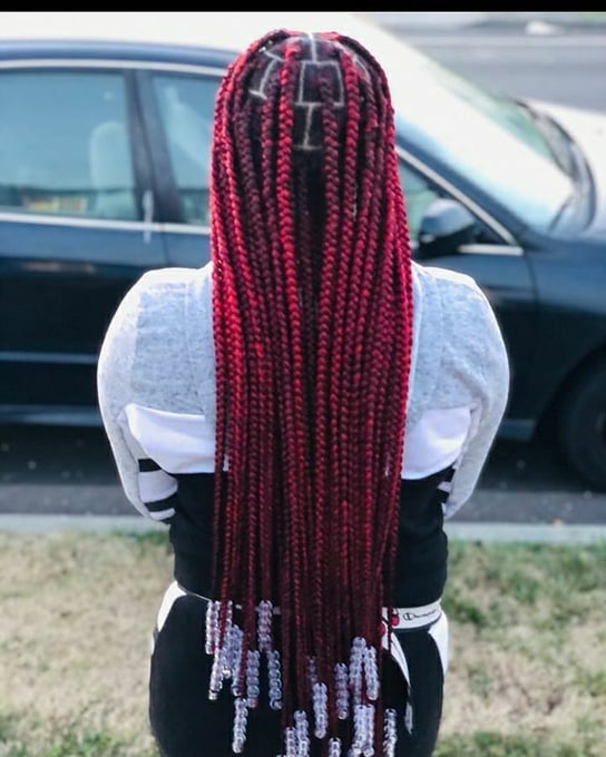 Red Box Braids with Beads