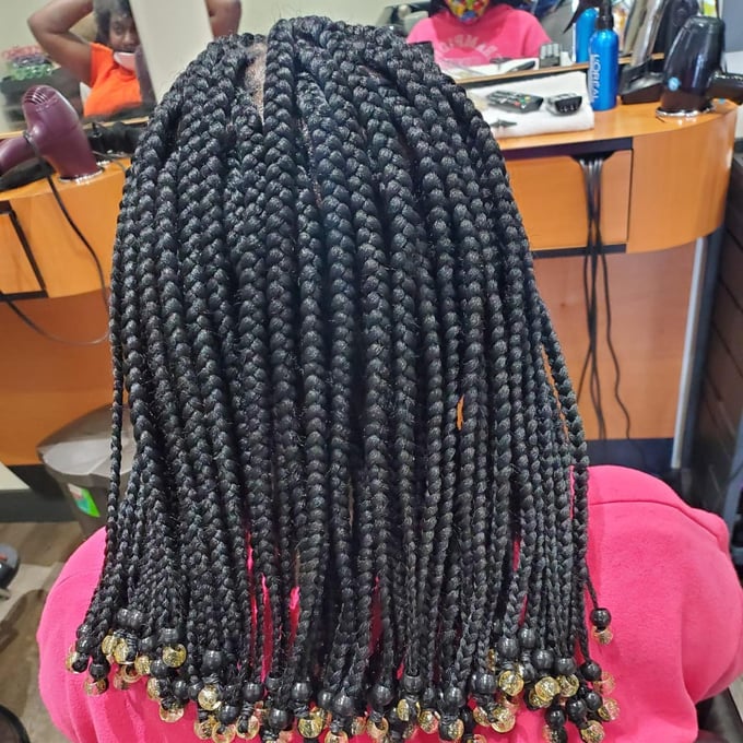 Shoulder-Length Box Braids with Beads