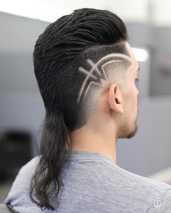 mullet haircut with design