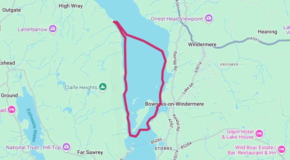 Map of Windermere paddle trail