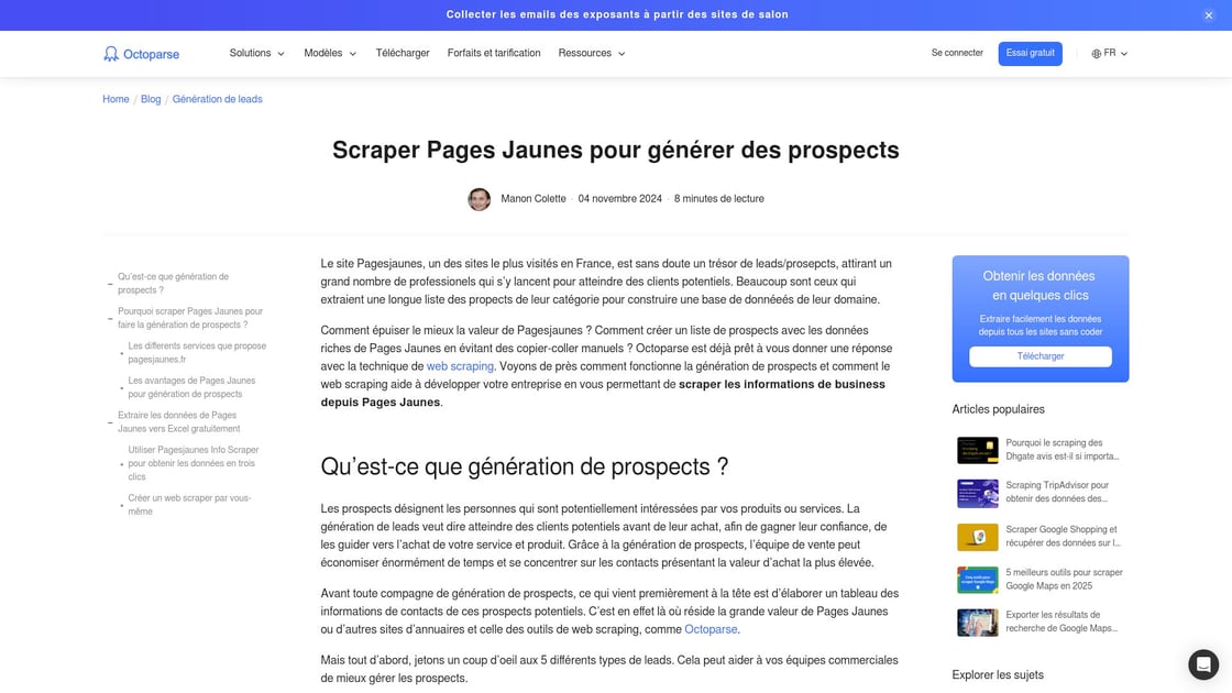 Génération de prospects depuis PagesJaunes