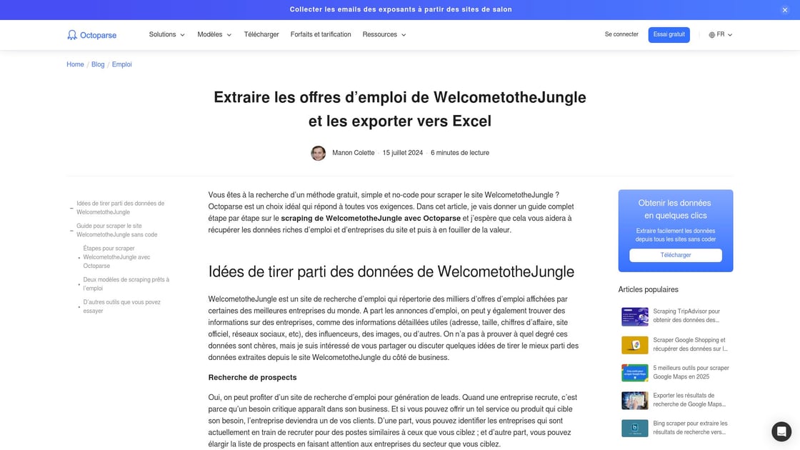Extraction de données de sites de recrutement
