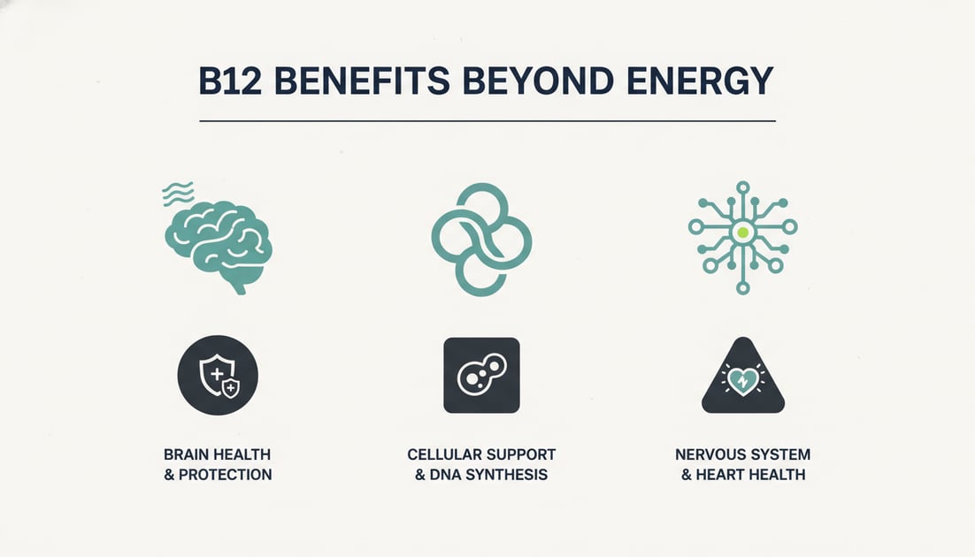 Infographic showing B12 benefits beyond energy