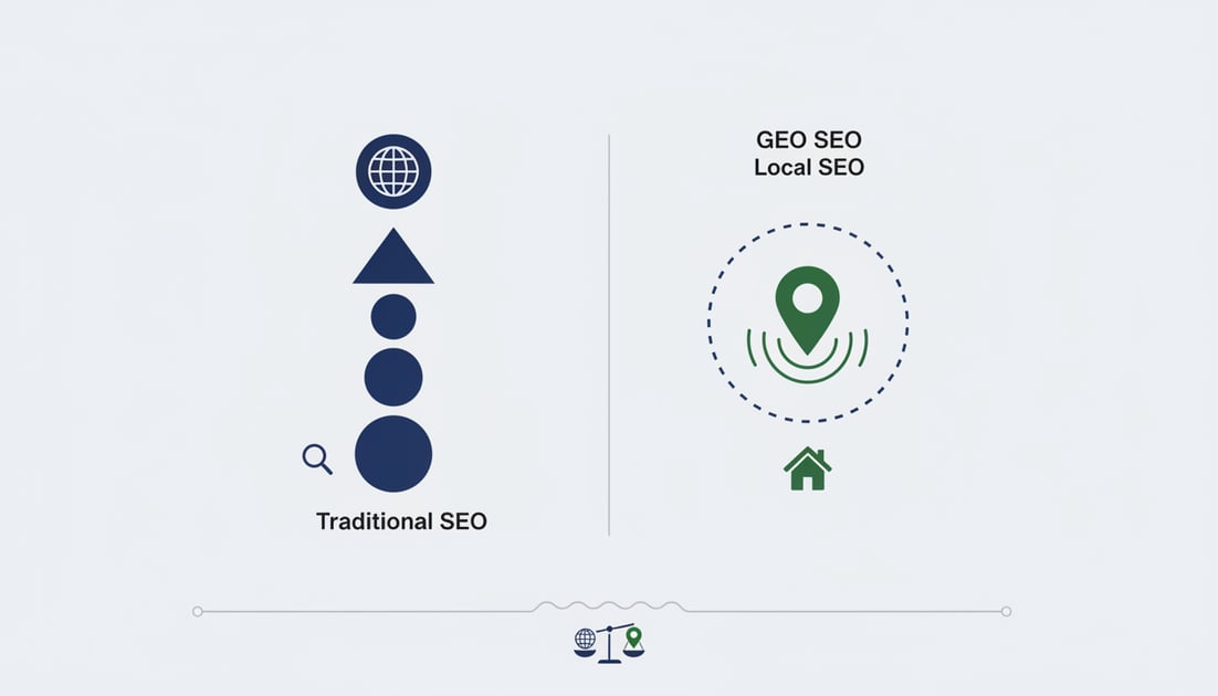 Diagram showing traditional SEO vs GEO comparison