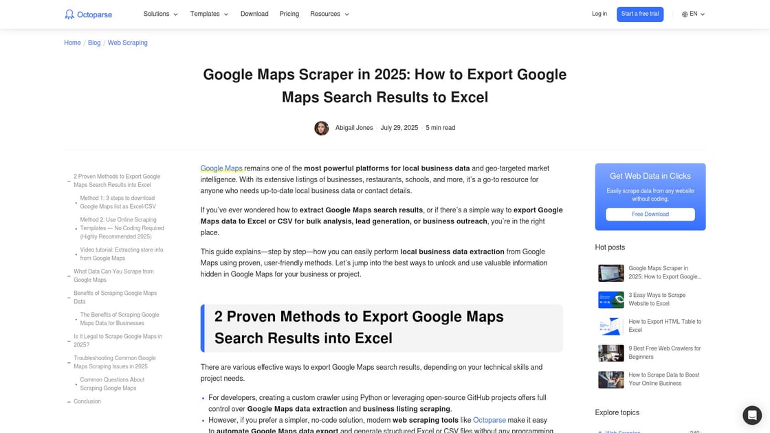 Export Google Maps search results to Excel