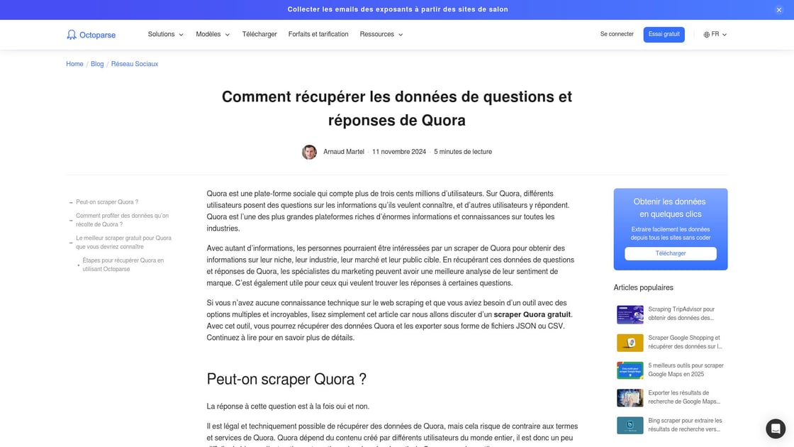 Exemple d'extraction de données Quora