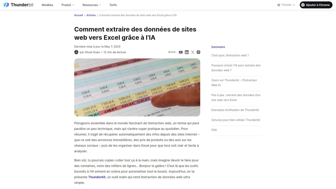 Extraction de données web avec Thunderbit