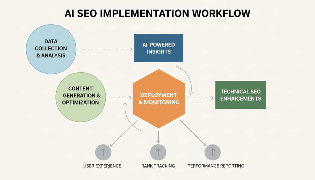 Diagram showing AI SEO implementation workflow steps