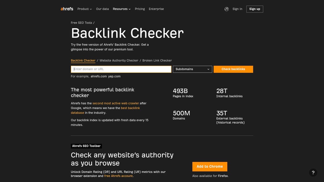 Ahrefs backlink checker interface