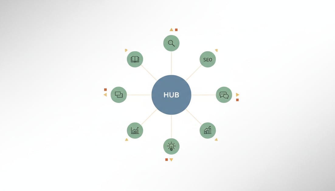 Diagram showing topic cluster hub spoke model