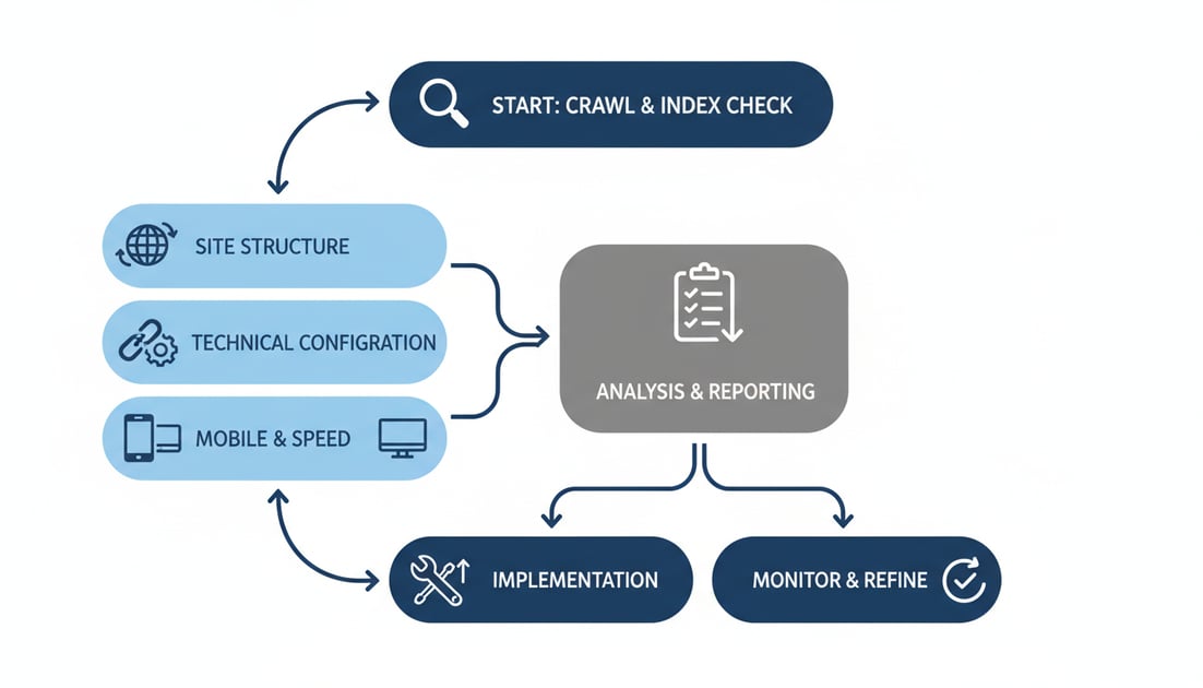 Diagram showing technical SEO audit workflow steps