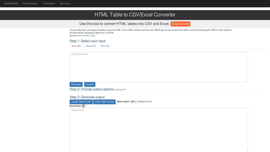 Interface de conversion HTML vers CSV