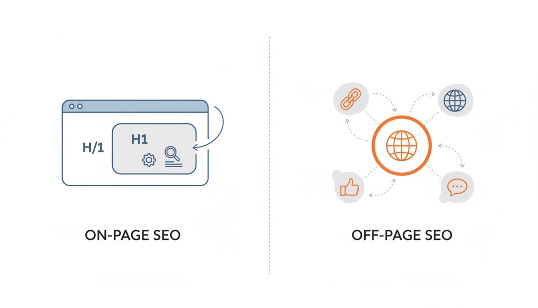 Diagram showing on-page vs off-page SEO