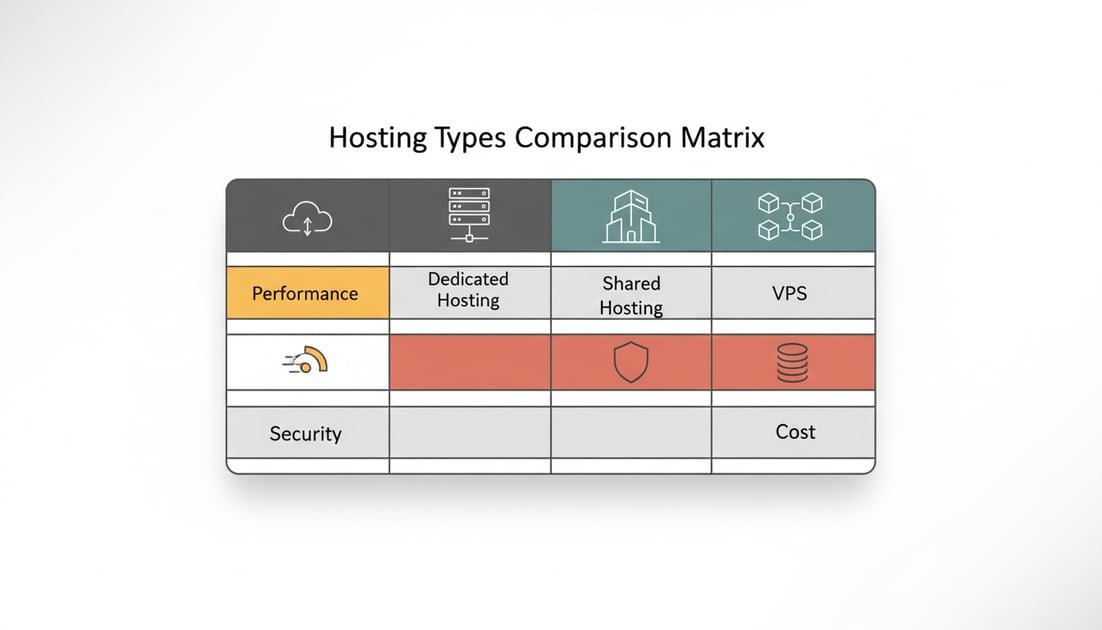 Illustration showing hosting types comparison matrix