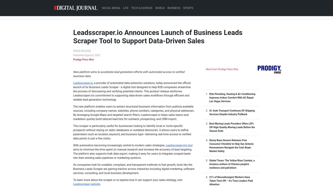 Business leads extraction announcement
