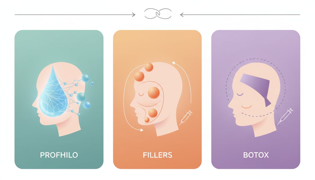 Diagram showing profhilo vs fillers vs botox comparison