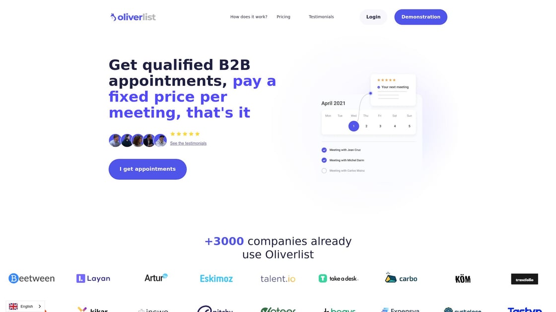 Oliverlist - Génération de rendez-vous via IA et expertise humaine interface