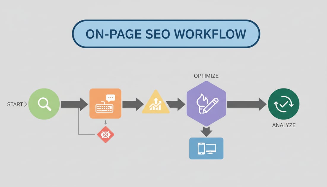 Diagram showing on-page SEO workflow steps