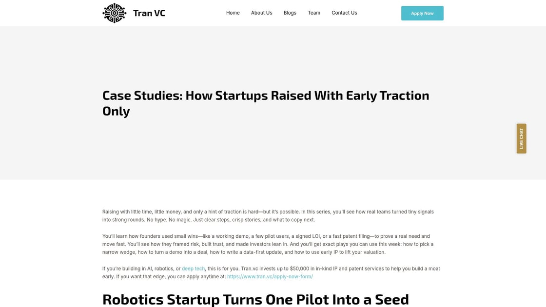 Pitch deck case studies showing early traction metrics