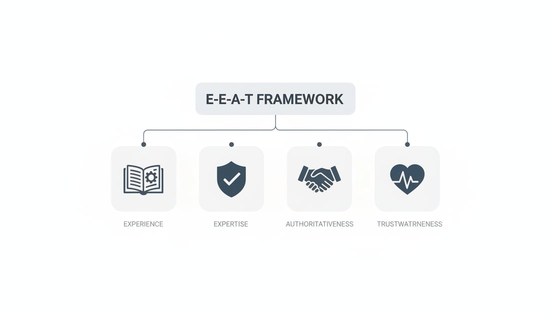 Diagram showing E-E-A-T framework four pillars