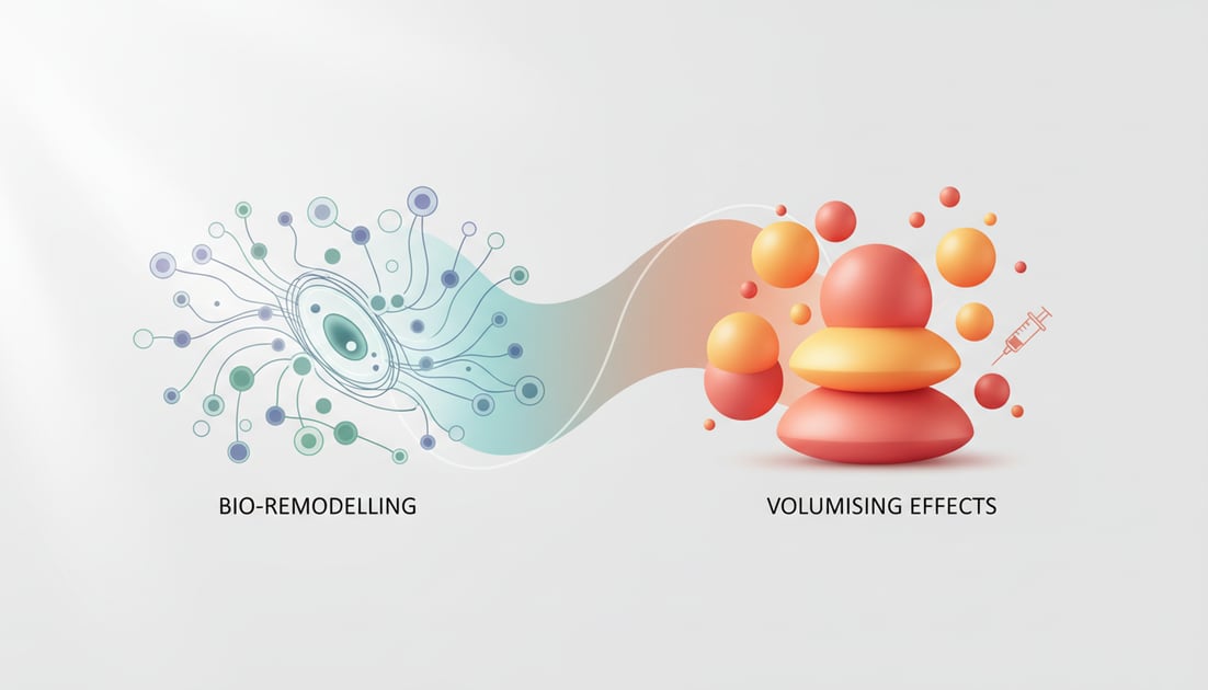 Diagram showing bio-remodelling versus volumising effects