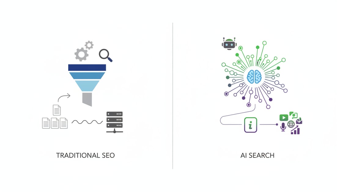 Diagram showing traditional SEO vs AI search