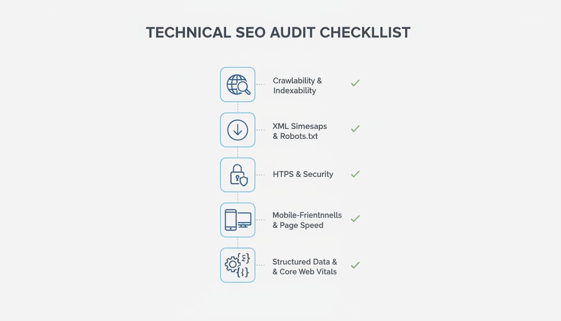 Infographic showing technical SEO audit checklist