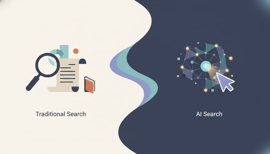 Illustration showing traditional vs AI search evolution