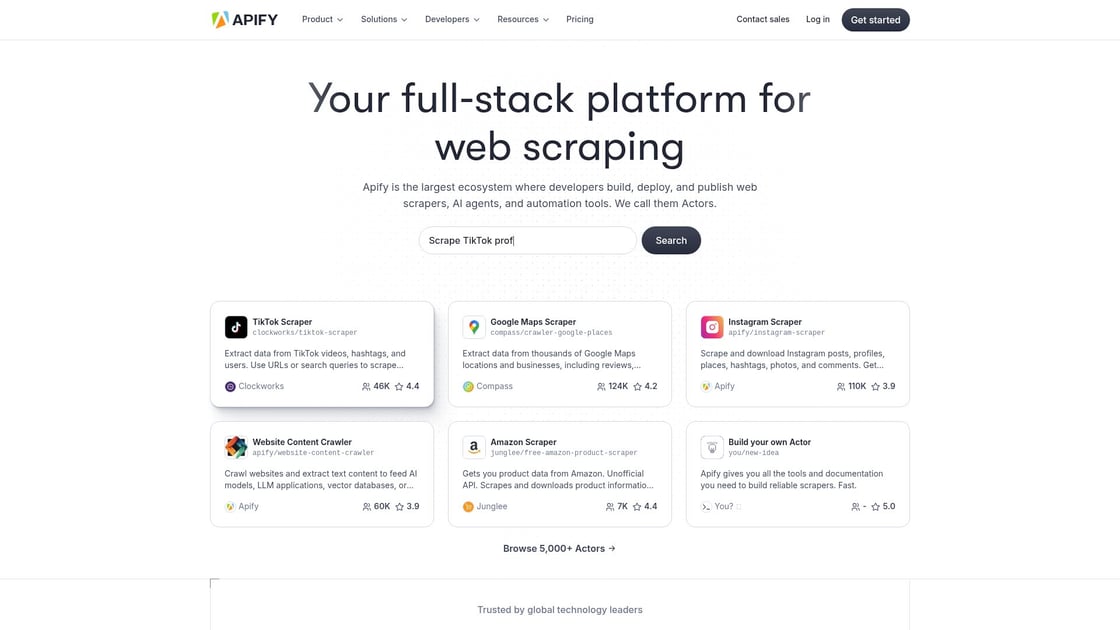 Apify - Plateforme d'automatisation pour développeurs et non-codeurs interface