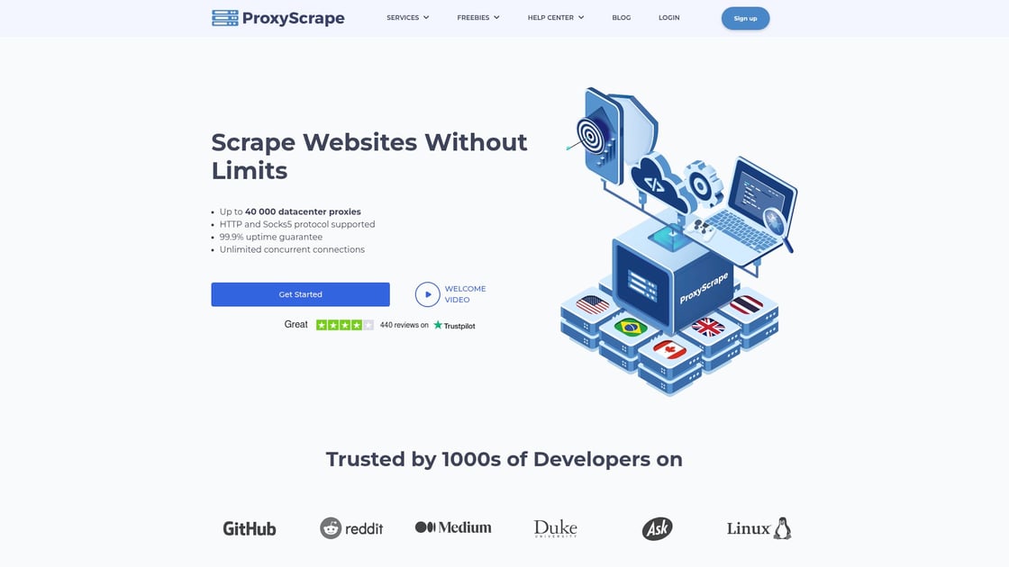ProxyScrape - Infrastructure proxy pour scraping avancé interface