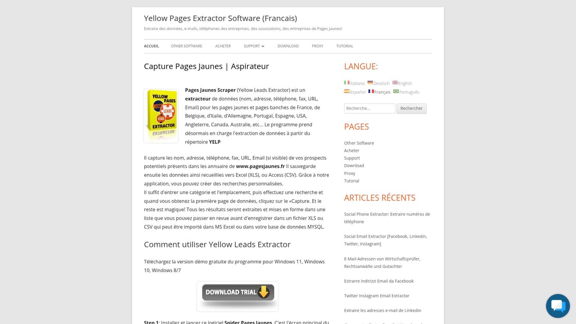Solution d'extraction de données Pages Jaunes