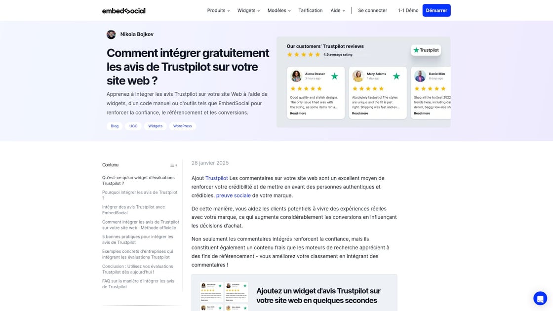 Intégration des avis Trustpilot