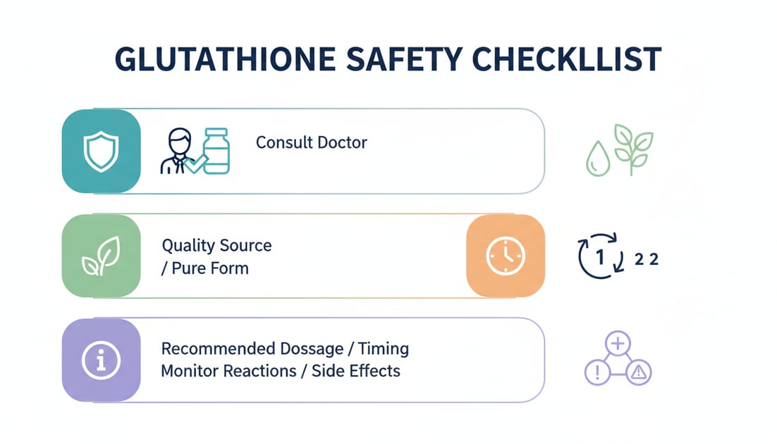 Infographic showing glutathione safety checklist
