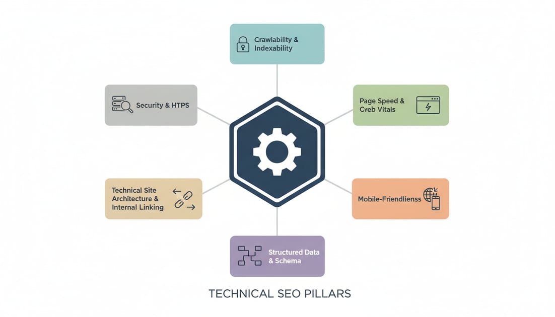 Diagram showing technical SEO pillars components