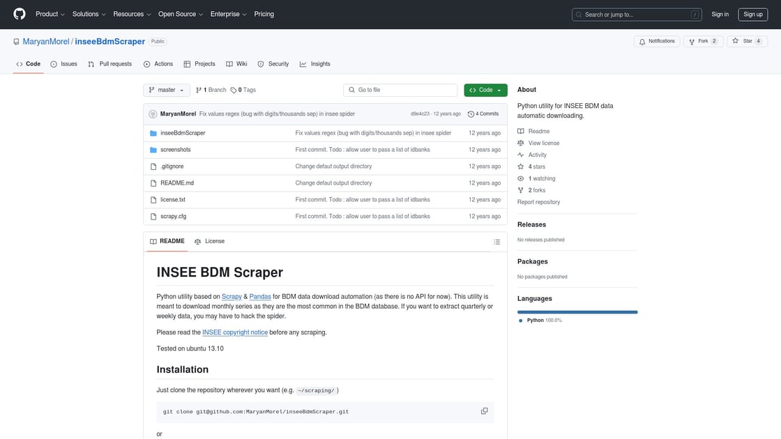 Scraping de données avec GitHub