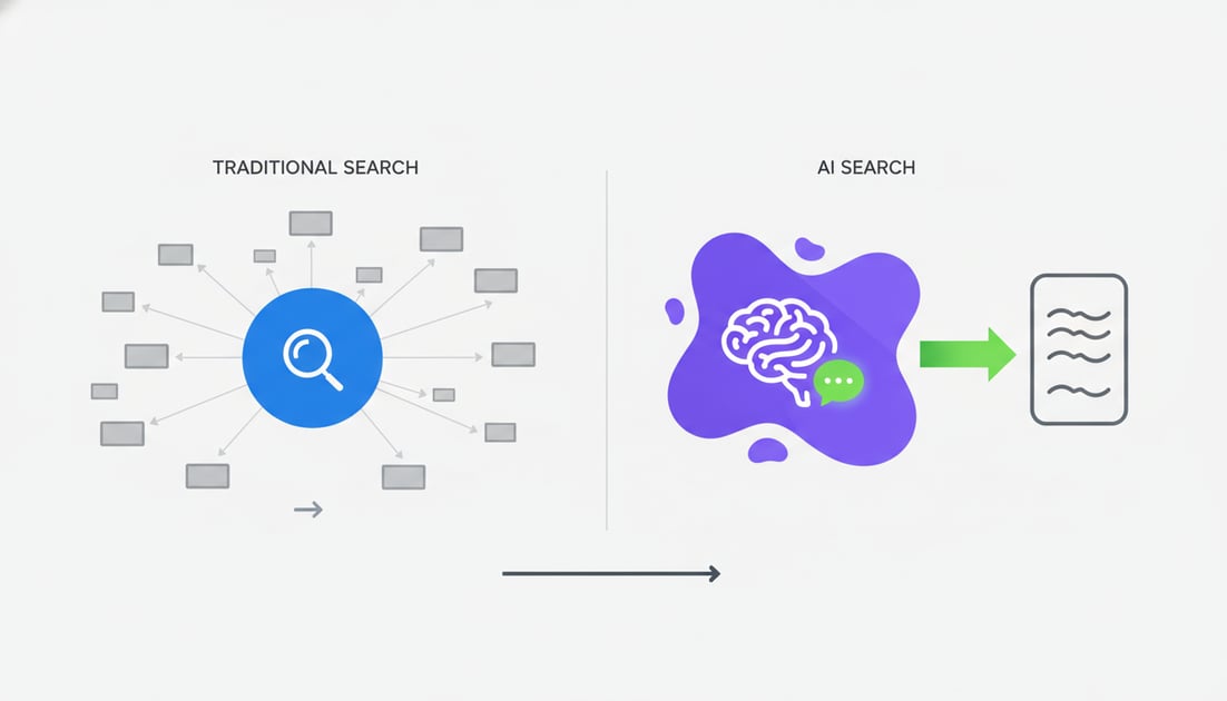 Diagram showing traditional vs AI search evolution