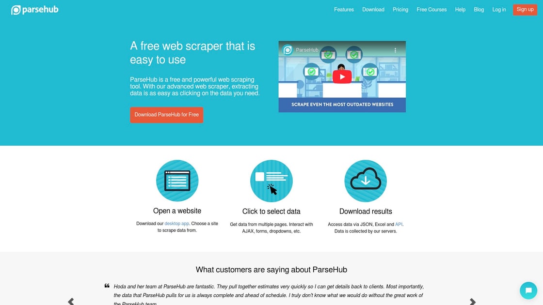 ParseHub - Puissance et flexibilité pour sites complexes interface