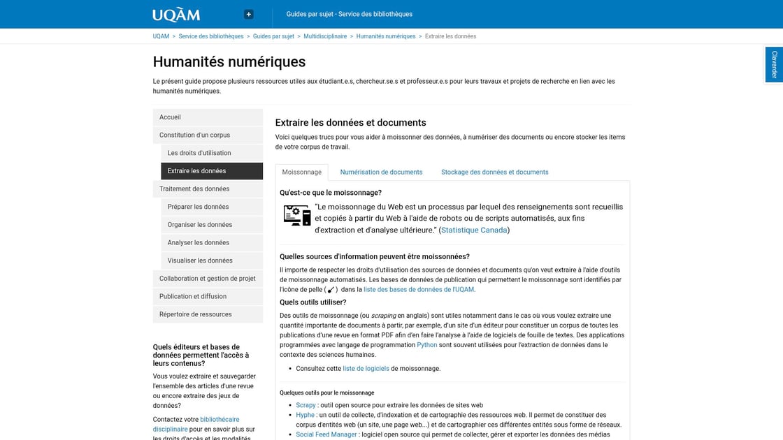 Guide d'extraction de données numériques