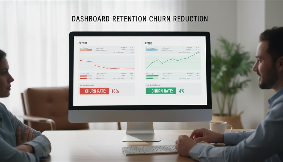 Graph showing dashboard retention churn reduction