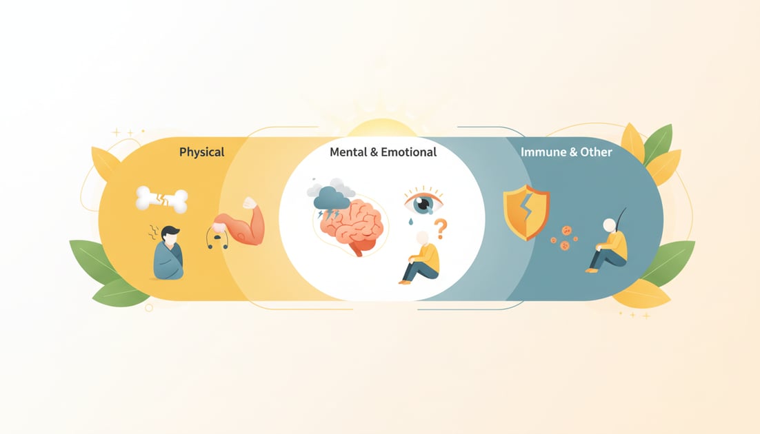 Illustration showing vitamin D deficiency symptoms categories