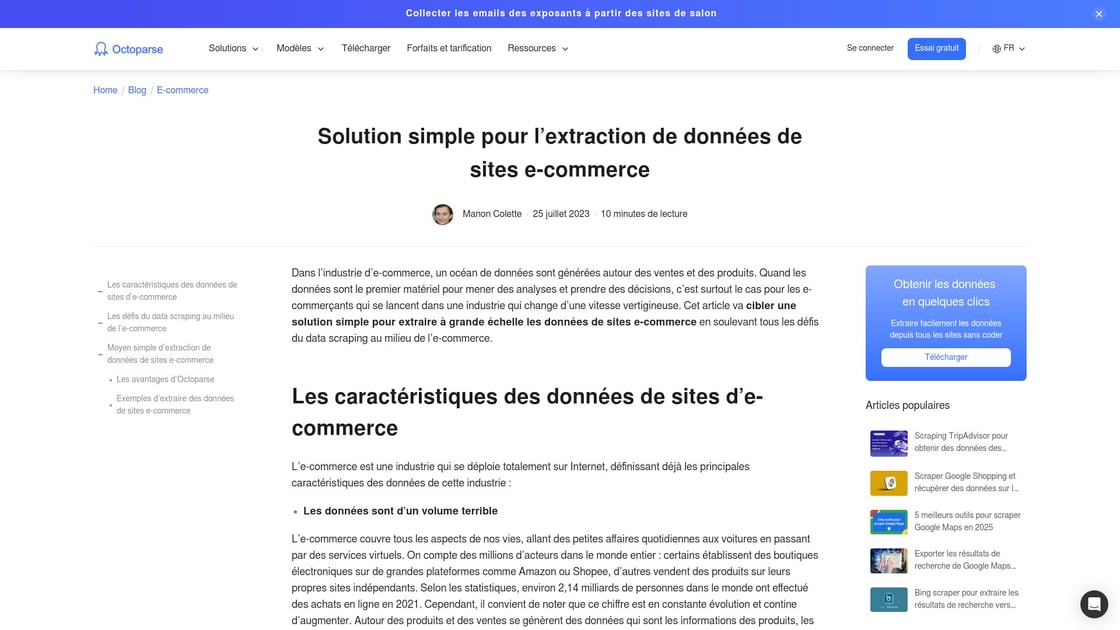 Extraction de données complexes d'un site e-commerce