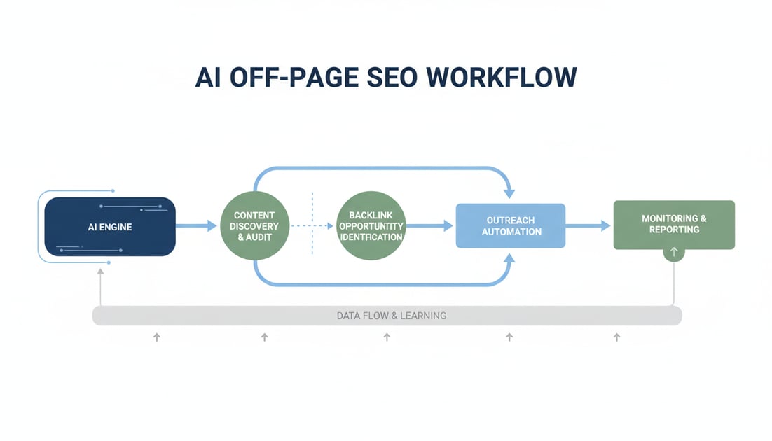 Diagram showing AI off-page SEO workflow