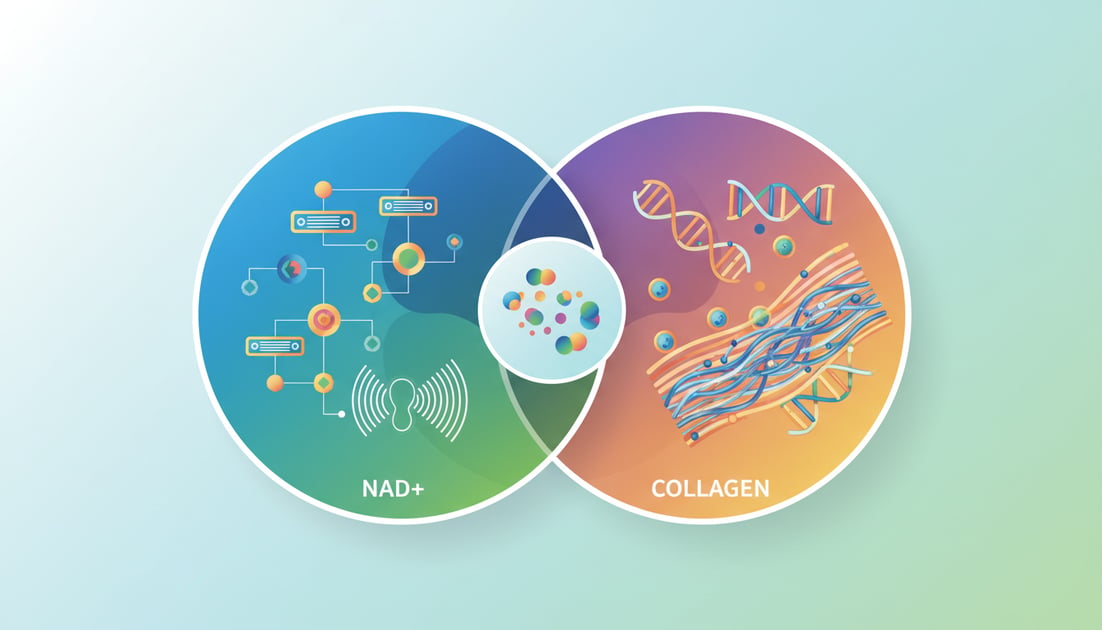 Diagram showing NAD vs collagen cellular mechanisms