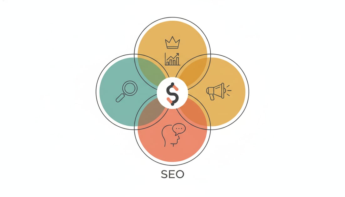 Diagram showing three Cs of SEO
