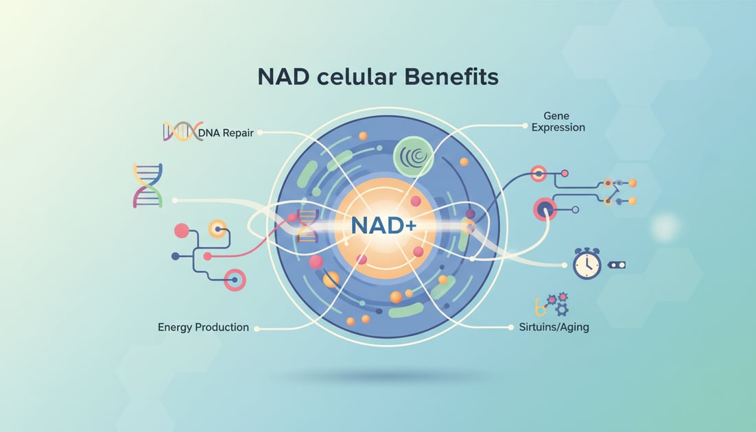 Diagram showing NAD cellular benefits diagram