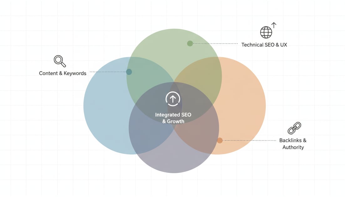 Diagram showing integrated SEO channels overlap